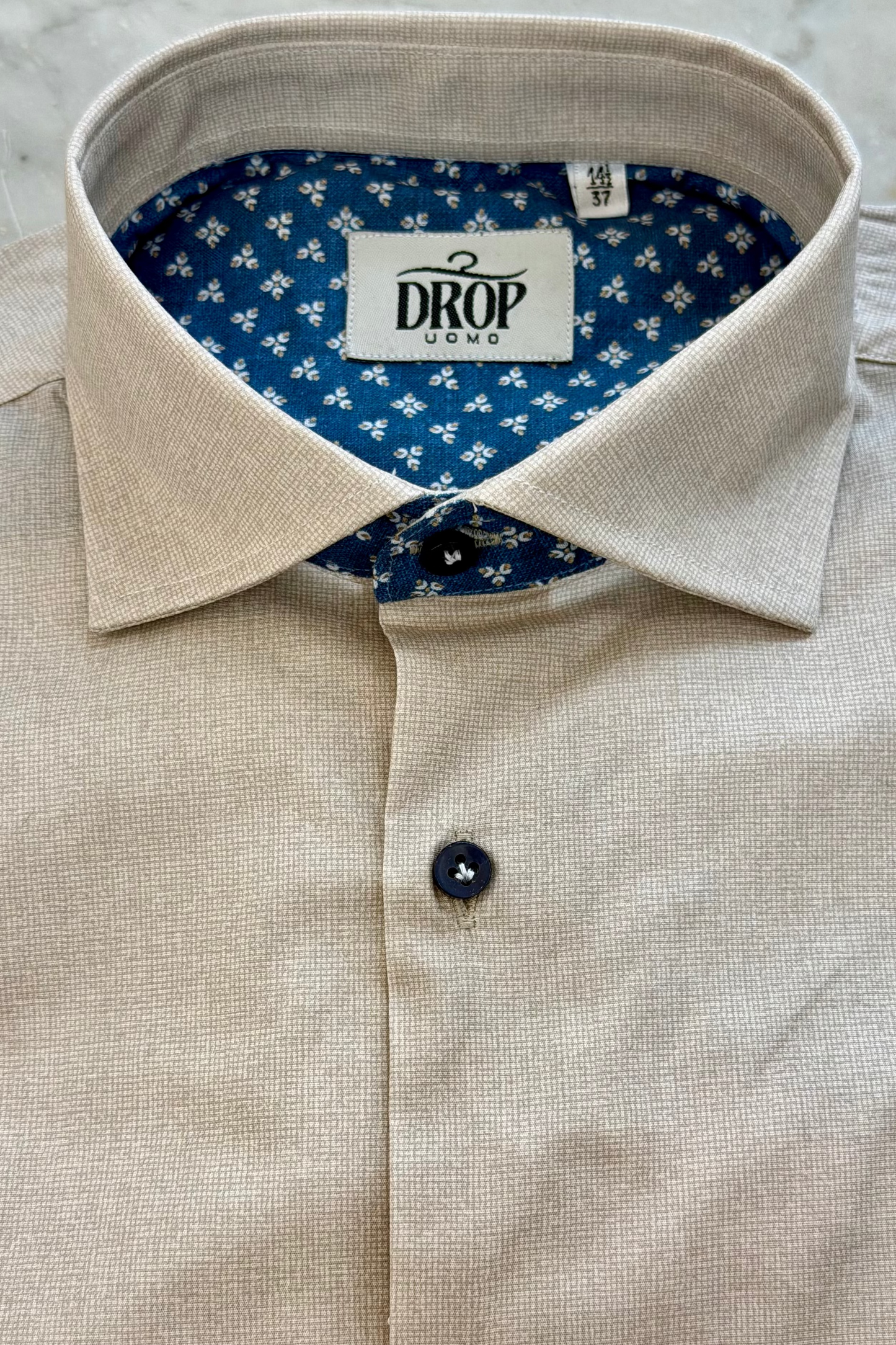 CAMICIA DROP MICRO LAVORAZIONE BEIGE CONTRASTO EFFETTO JEANS IN FANTASIA