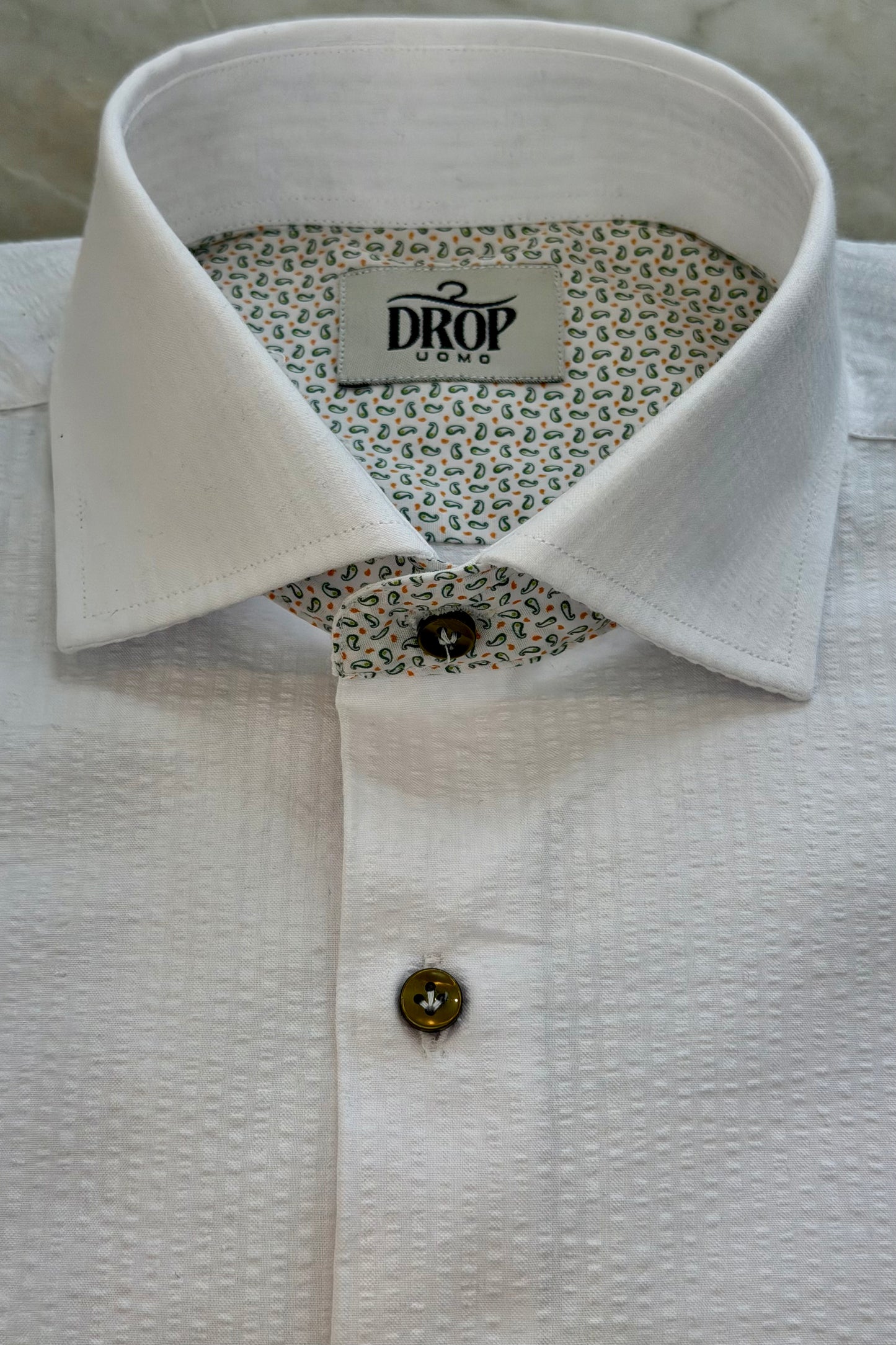 CAMICIA DROP COTONE GOFFRATO BIANCA CONTRASTO FANTASIA VERDE