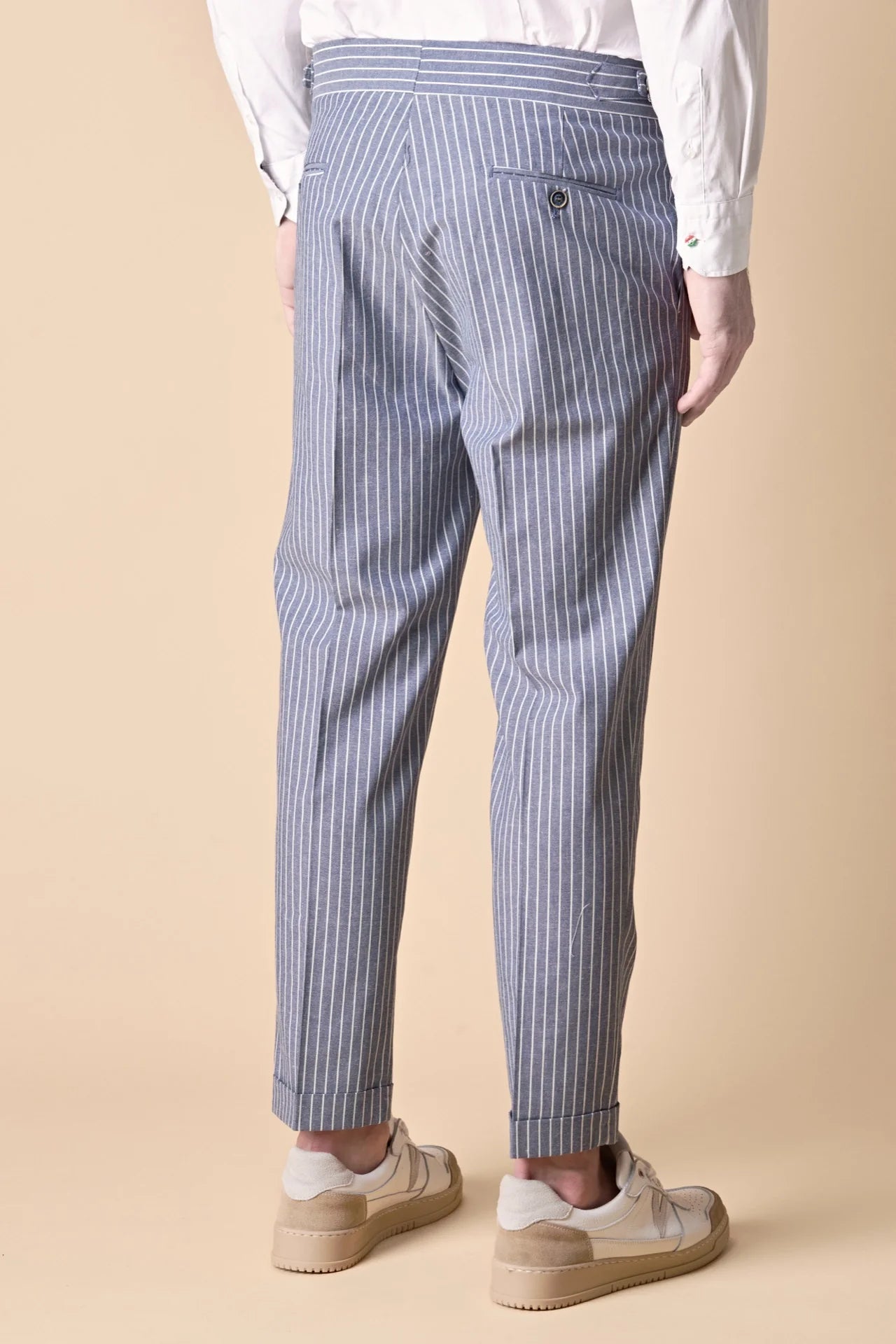PANTALONE ALTA SARTORIA GESSATO BLU CON DOPPIA PENCE