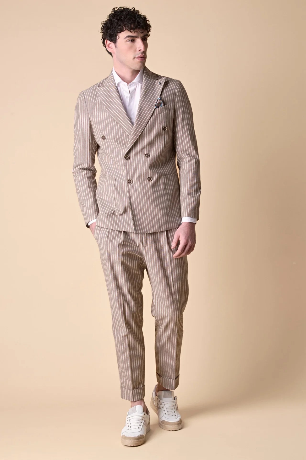 PANTALONE ALTA SARTORIA GESSATO MORO CON DOPPIA PENCE