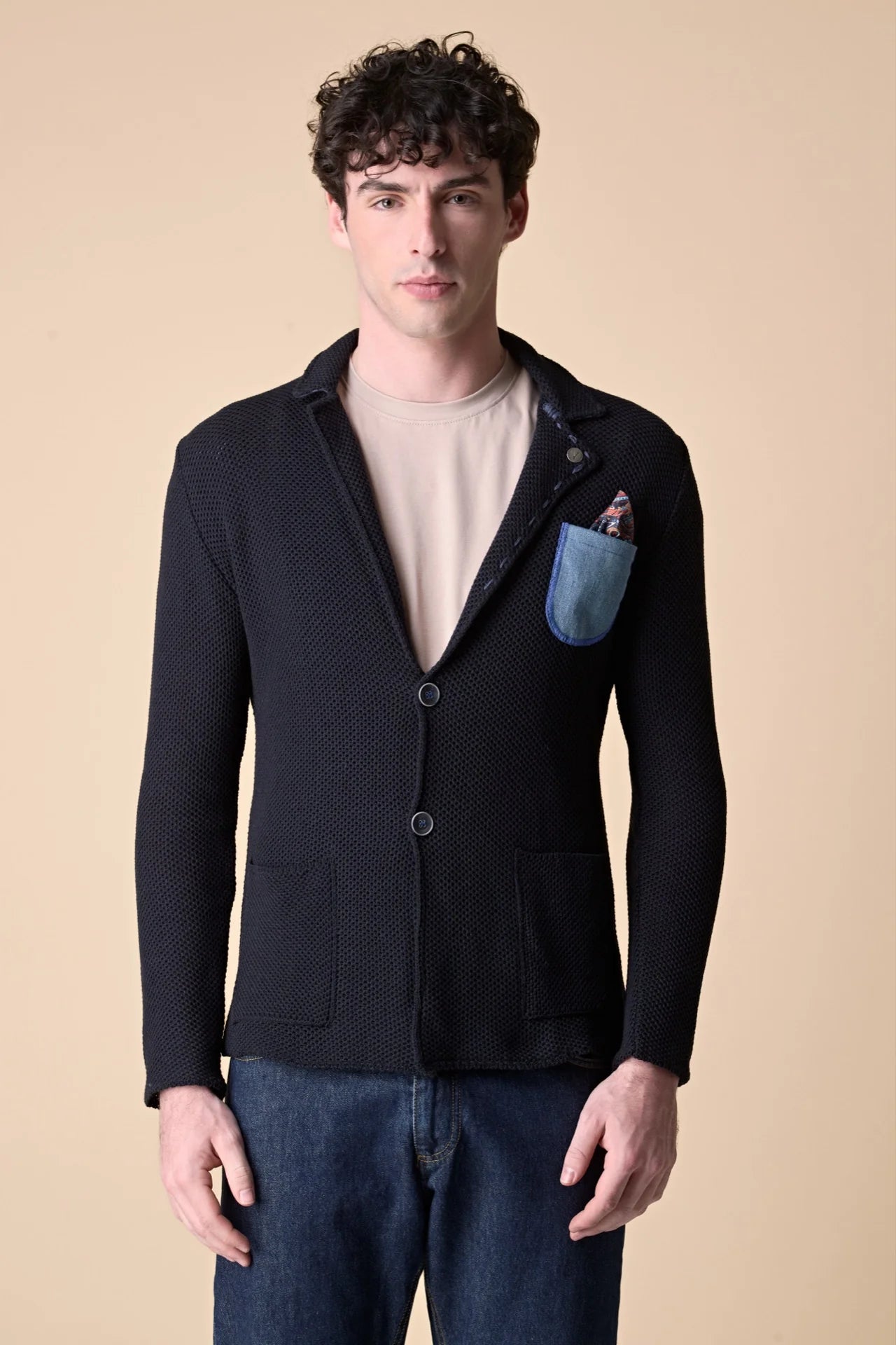 GIACCA MONOPETTO PREMIUM OCCHIO DI PERNICE BLU CON POCHETTE IN TESSUTO V2
