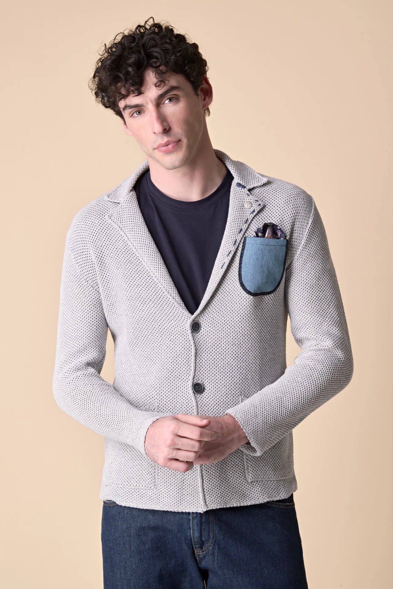 GIACCA MONOPETTO PREMIUM OCCHIO DI PERNICE GRIGIA CON POCHETTE IN TESSUTO V2