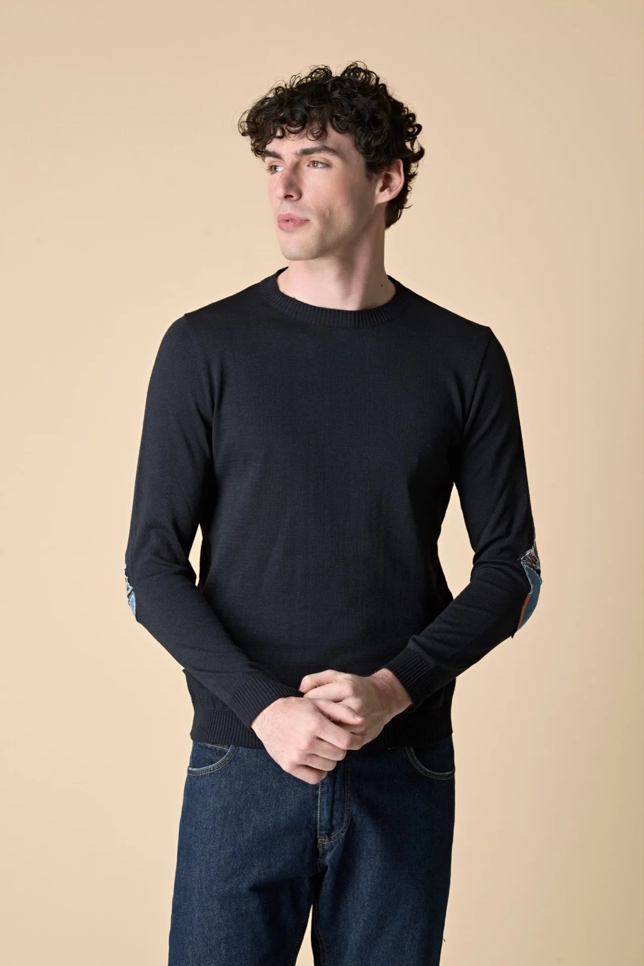 MAGLIONCINO BLU CON TOPPE RICAMATE IN TESSUTO V2