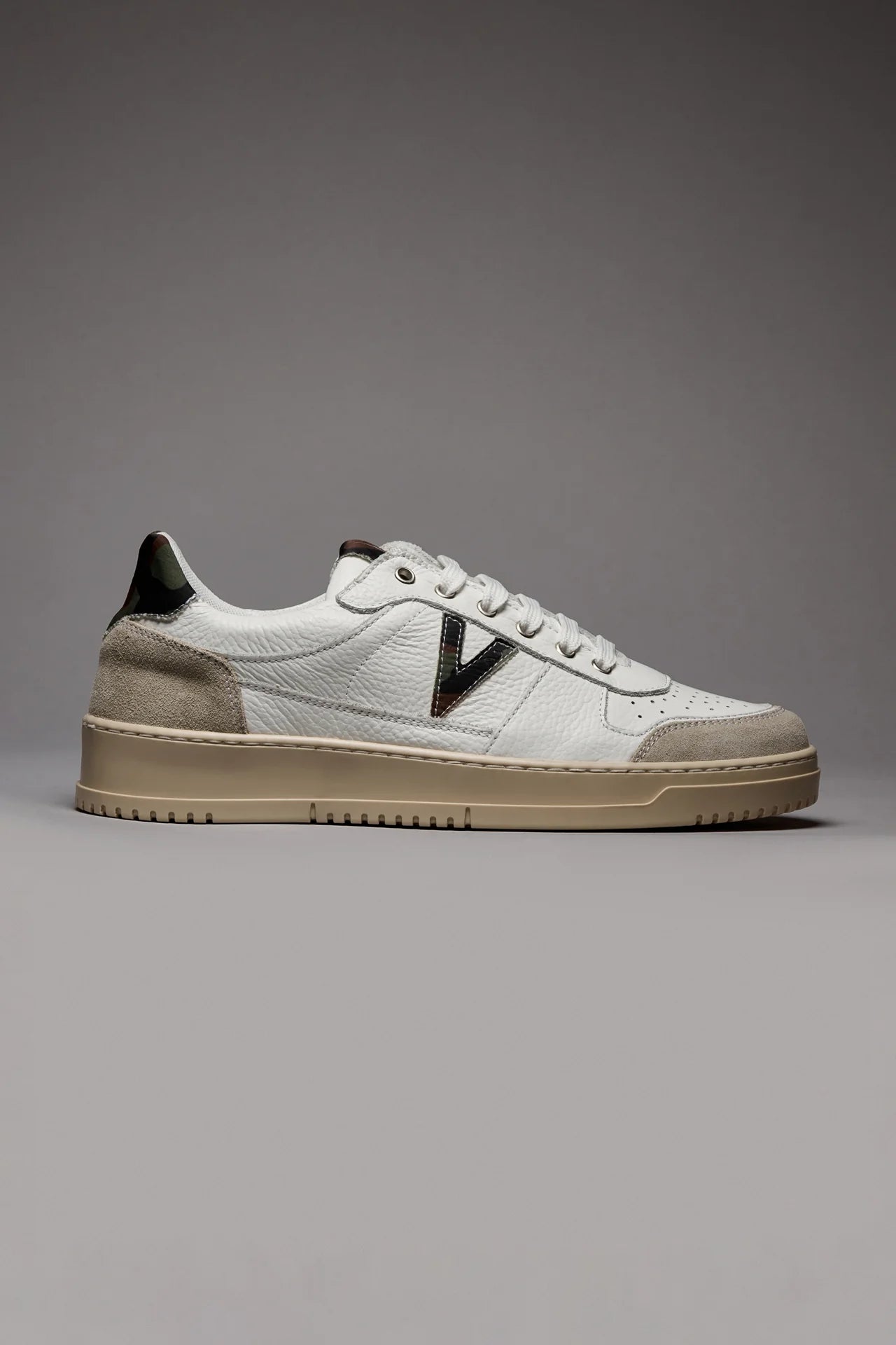 COLLEGE - SNEAKERS BIANCA CON RETRO E INSERTO IN TESSUTO CAMOUFLAGE
