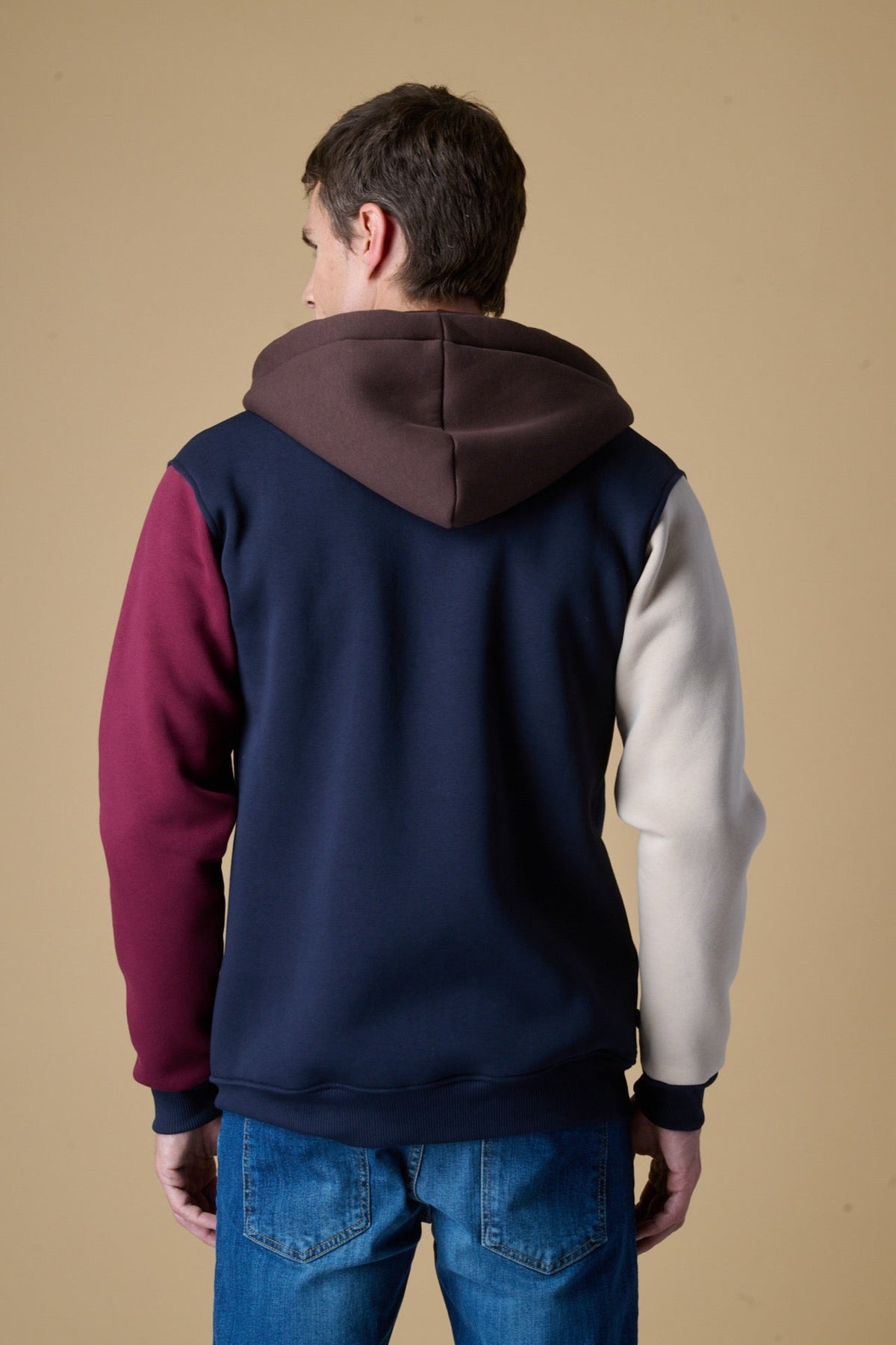 FELPA CON CAPPUCCIO E ZIP 4 COLOR BLOCK BLU
