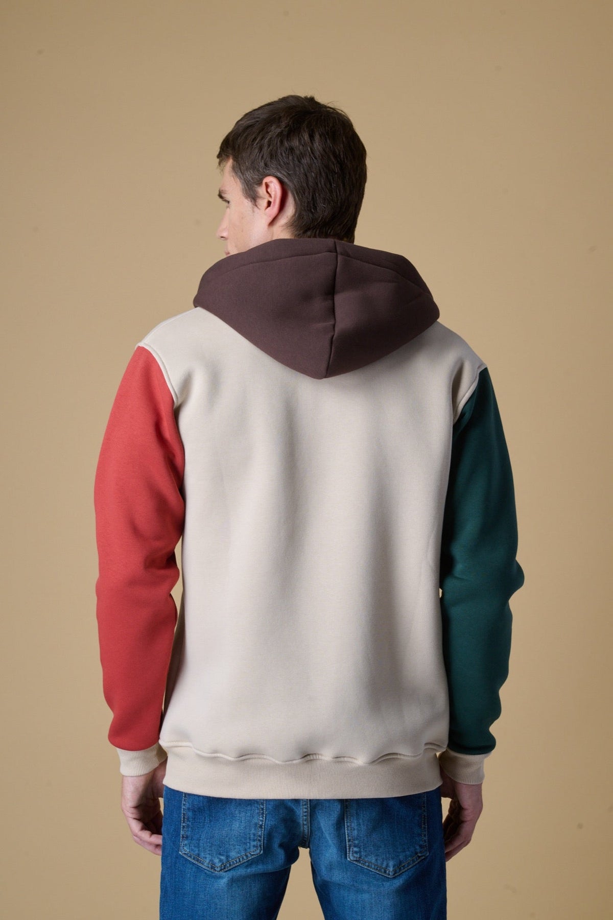 FELPA CON CAPPUCCIO E ZIP 4 COLOR BLOCK SABBIA