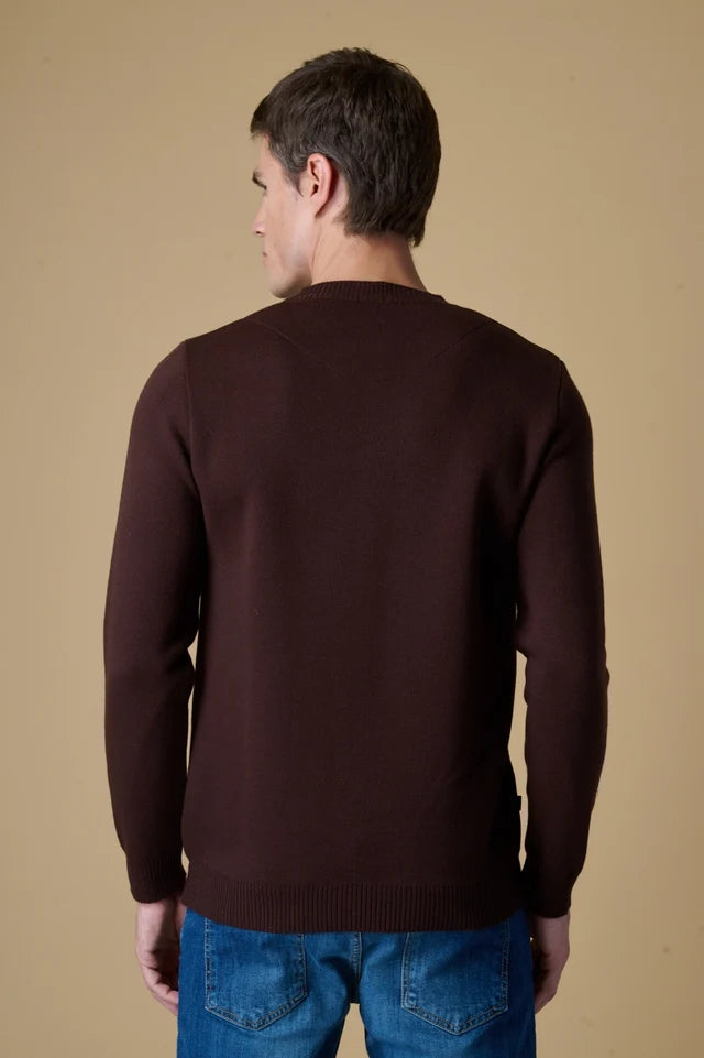 Maglione Girocollo Punto Stoffa Moro con Taschino e doppia Patch Ricamate in tessuto V2