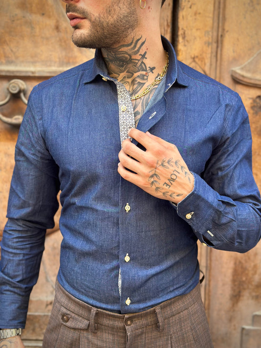 CAMICIA DROP JEANS CON INSERTI IN FANTASIA