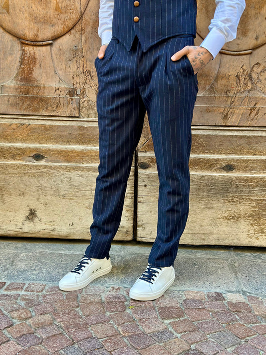 PANTALONE BLU GESSATO TELAMIRA