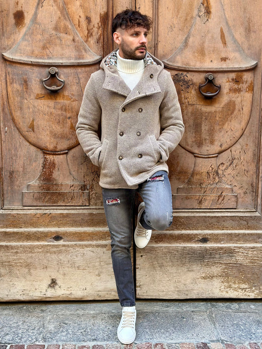 CAPPOTTO DOPPIOPETTO LANA VERGINE BEIGE CON FANTASIA INTERNA V2
