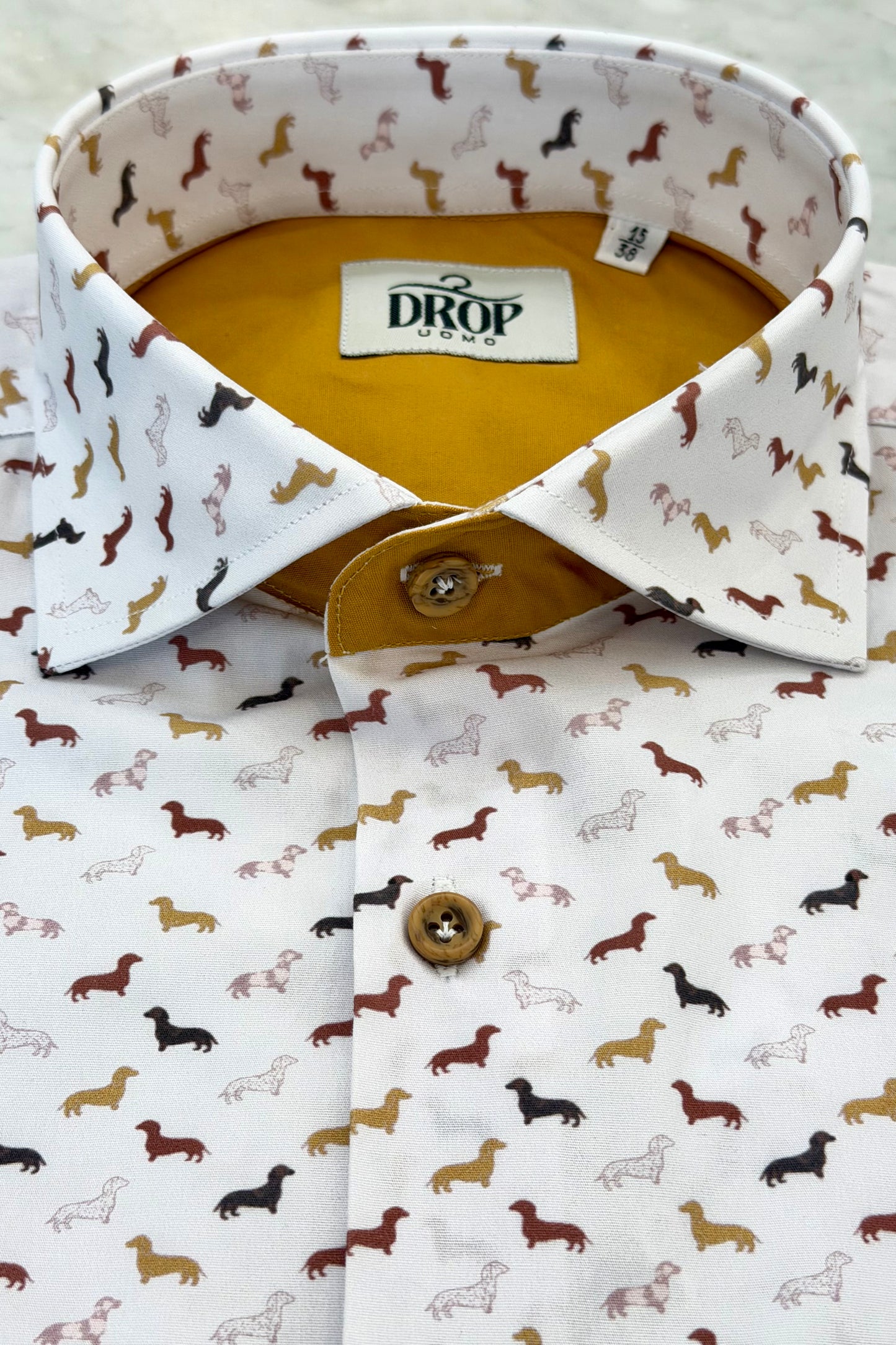 CAMICIA DROP FANTASIA BASSOTTO CONTRASTO COLOR SENAPE