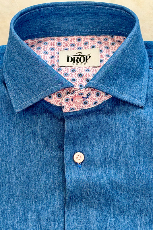 CAMICIA DROP COLOR JEANS CONTRASTO FANTASIA ROSA