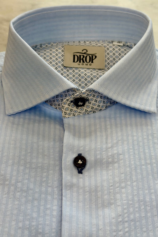 CAMICIA DROP AZZURRA COTONE GOFFRATO CONTRASTO FANTASIA