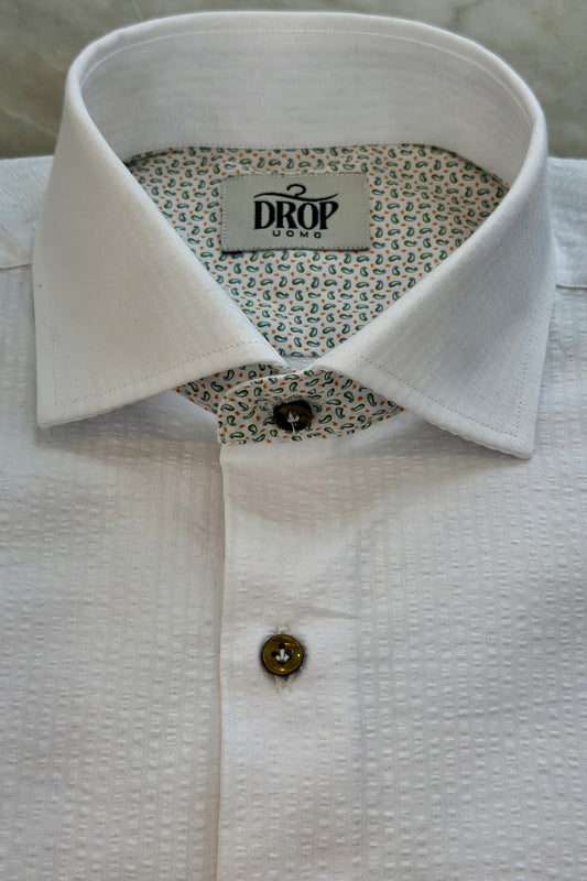 CAMICIA DROP COTONE GOFFRATO BIANCA CONTRASTO FANTASIA VERDE