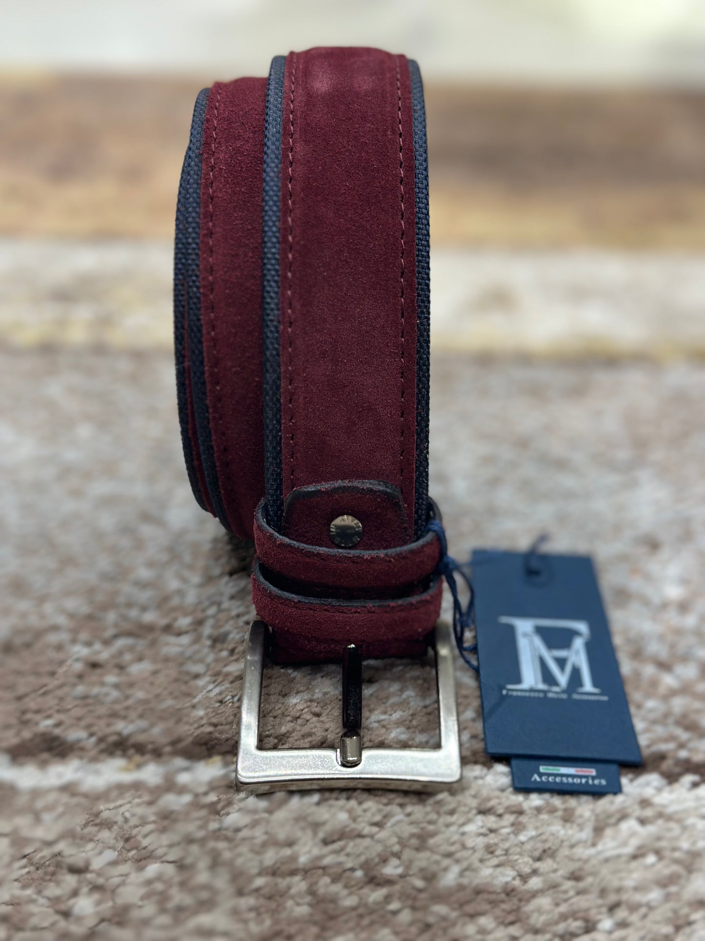 Cintura in pelle e tessuto Bordeaux