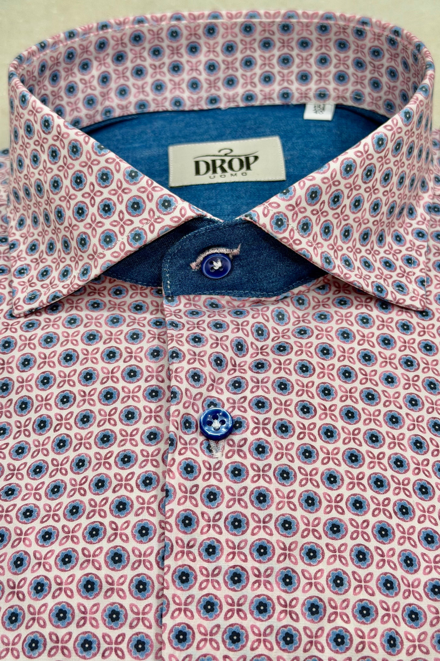 CAMICIA DROP ROSA CON FANTASIA CONTRASTO COLOR JEANS