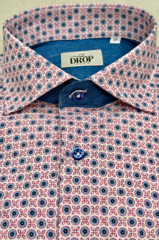 CAMICIA DROP ROSA CON FANTASIA CONTRASTO COLOR JEANS