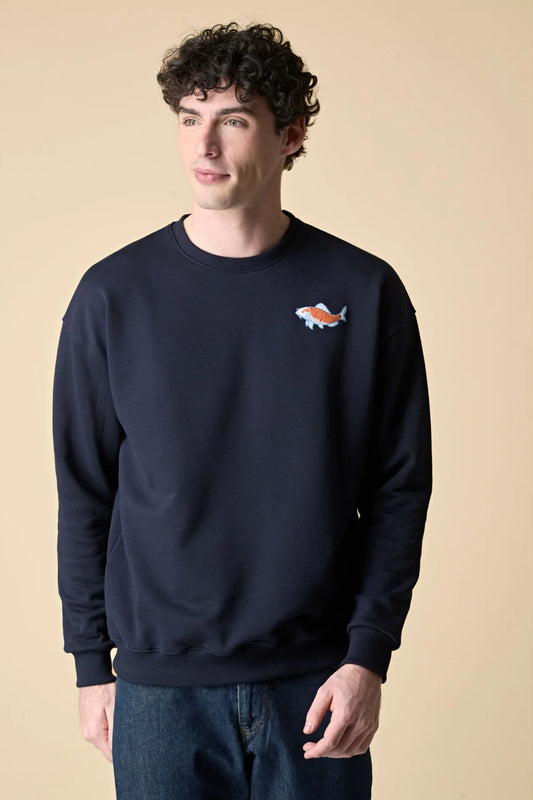 FELPA JAPAN BLU CON RICAMO CARPA E STAMPA A PATCH SUL RETRO