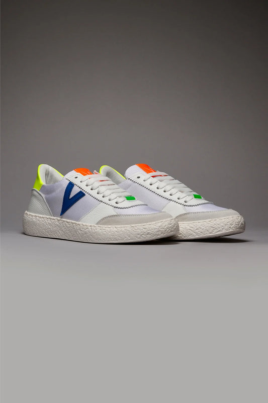 ATENA MULTICOLOR - SNEAKERS A SUOLA BASSA BIANCA CON INSERTI GOMMATI MULTICOLOR FLUO