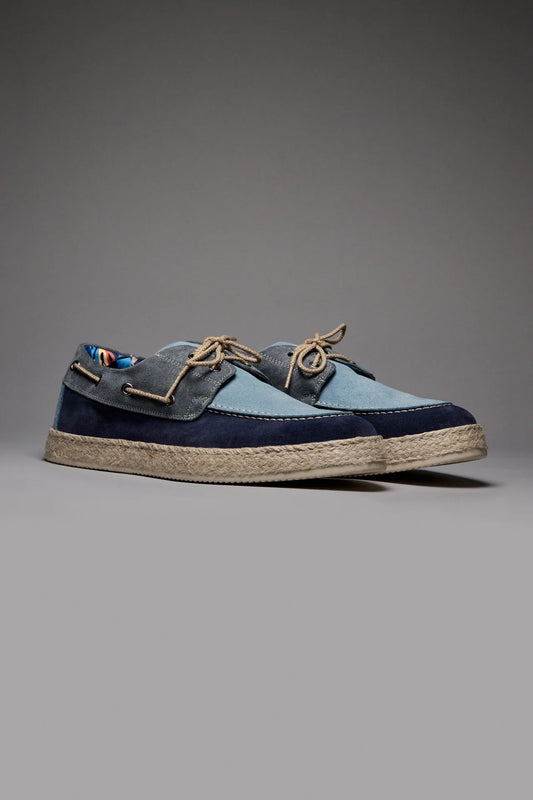MARRAKECH - MOCASSINO TRE COLORI BLU CON SUOLA RIVESTITA IN CORDA