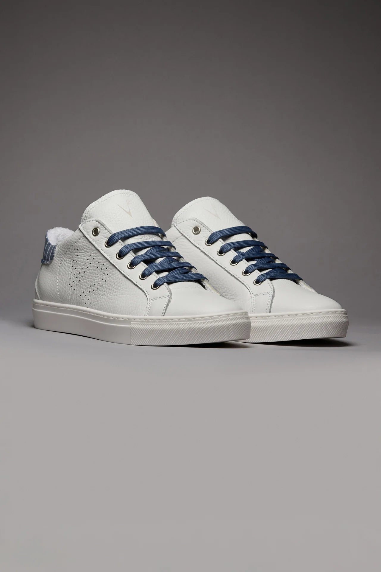 TENNIS - SNEAKERS A SUOLA BASSA BIANCA CON RETRO IN TESSUTO GESSATO BLU