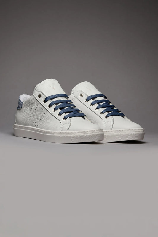 TENNIS - SNEAKERS A SUOLA BASSA BIANCA CON RETRO IN TESSUTO GESSATO BLU