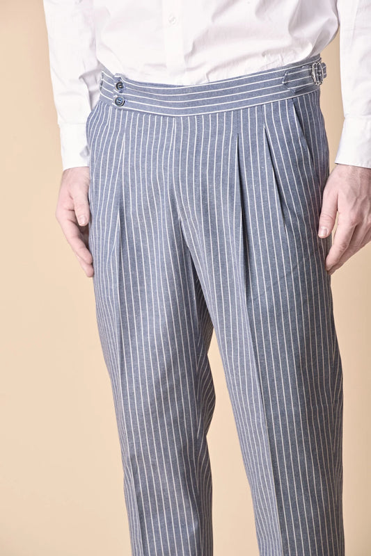PANTALONE ALTA SARTORIA GESSATO BLU CON DOPPIA PENCE