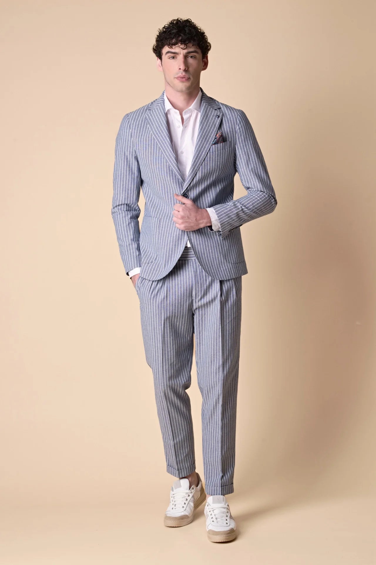 PANTALONE ALTA SARTORIA GESSATO BLU CON DOPPIA PENCE