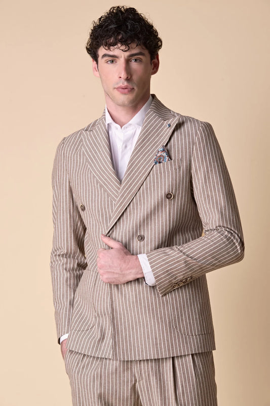 GIACCA DOPPIOPETTO ALTA SARTORIA GESSATO MORO CON INTERNI E POCHETTE IN TESSUTO V2