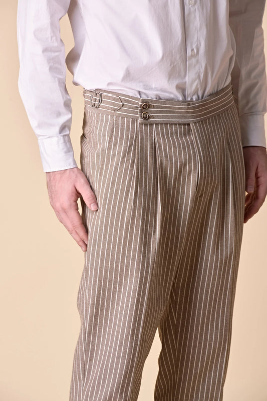 PANTALONE ALTA SARTORIA GESSATO MORO CON DOPPIA PENCE