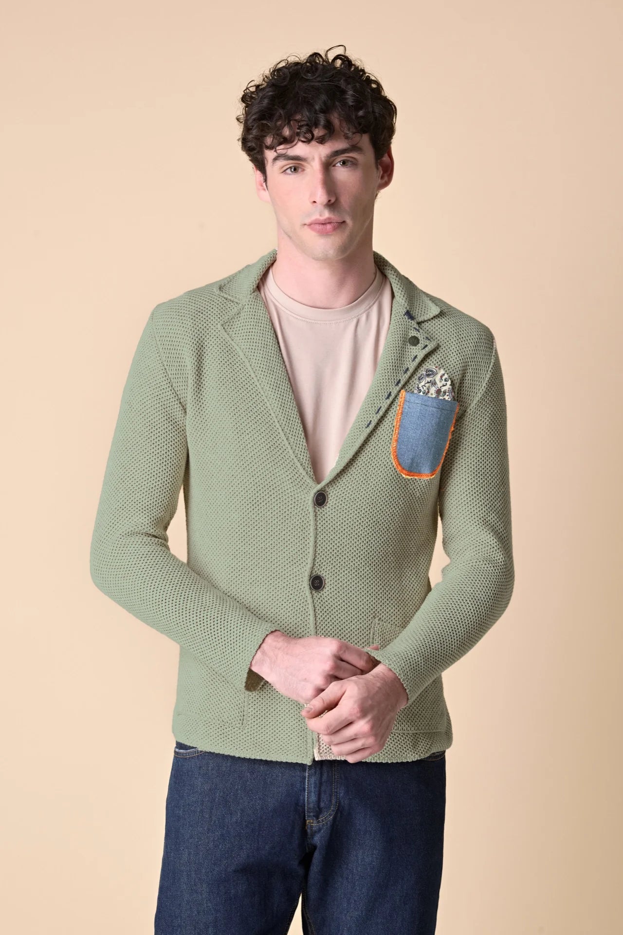 GIACCA MONOPETTO PREMIUM OCCHIO DI PERNICE VERDE CON POCHETTE IN TESSUTO V2
