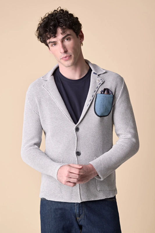 GIACCA MONOPETTO PREMIUM OCCHIO DI PERNICE GRIGIA CON POCHETTE IN TESSUTO V2