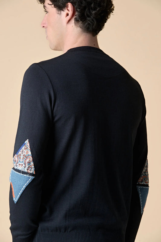 MAGLIONCINO BLU CON TOPPE RICAMATE IN TESSUTO V2