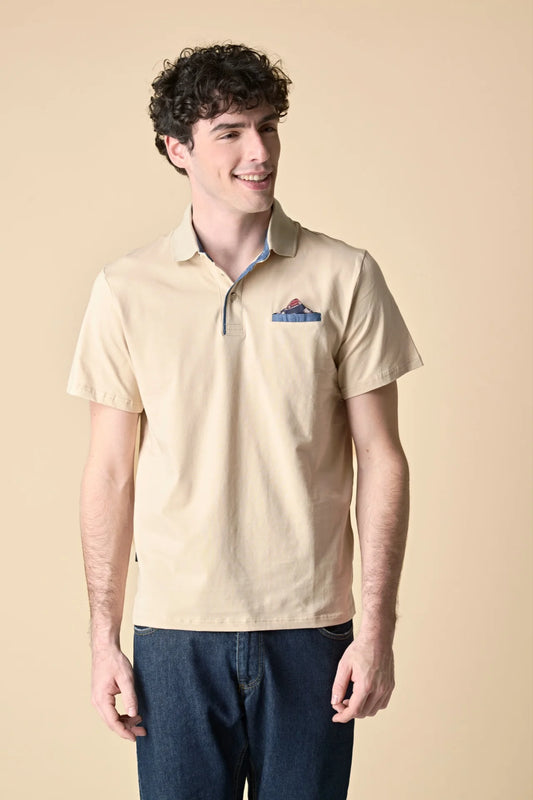 POLO BEIGE CON POCHETTE IN TESSUTO V2