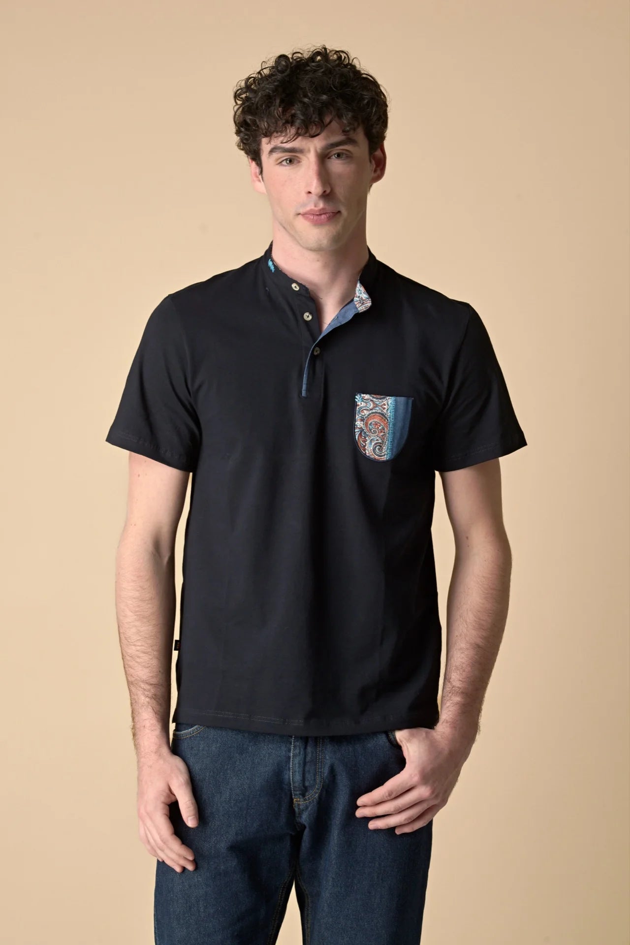 POLO SERAFINO BLU CON TASCHINO IN TESSUTO V2 RICAMATO