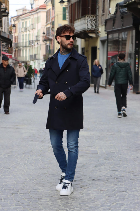 Trench Doppiopetto Blu Navy