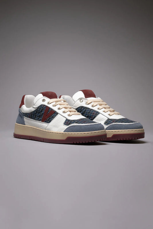 COLLEGE - SNEAKERS BICOLOR BORDEAUX E JEANS CON INSERTI IN TESSUTO V2