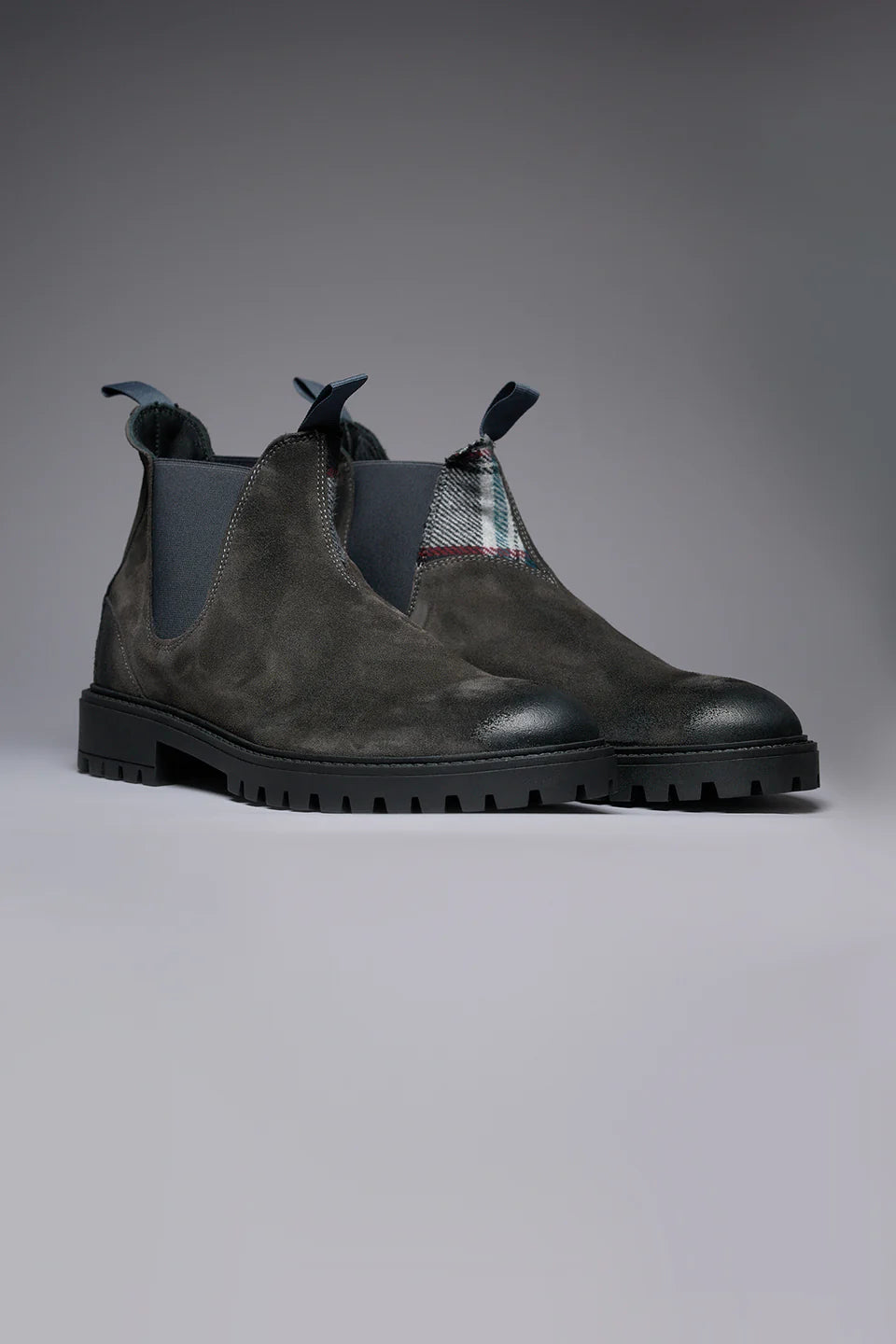 SHERLOCK - STIVALETTO SCAMOSCIATO ANTRACITE CON INSERTO IN TESSUTO V2