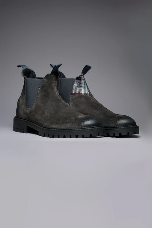 SHERLOCK - STIVALETTO SCAMOSCIATO ANTRACITE CON INSERTO IN TESSUTO V2