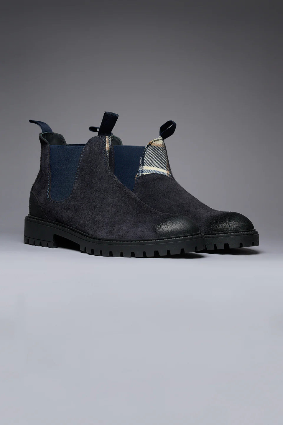 SHERLOCK - STIVALETTO SCAMOSCIATO BLU CON INSERTO IN TESSUTO V2