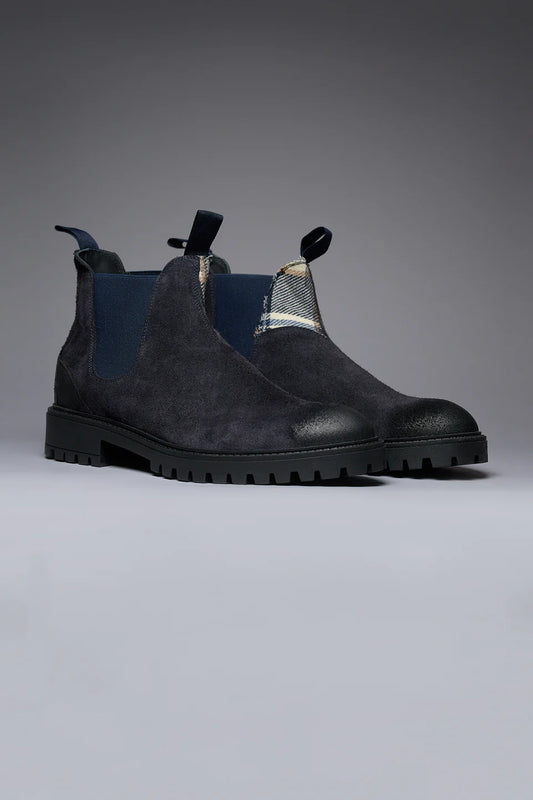 SHERLOCK - STIVALETTO SCAMOSCIATO BLU CON INSERTO IN TESSUTO V2