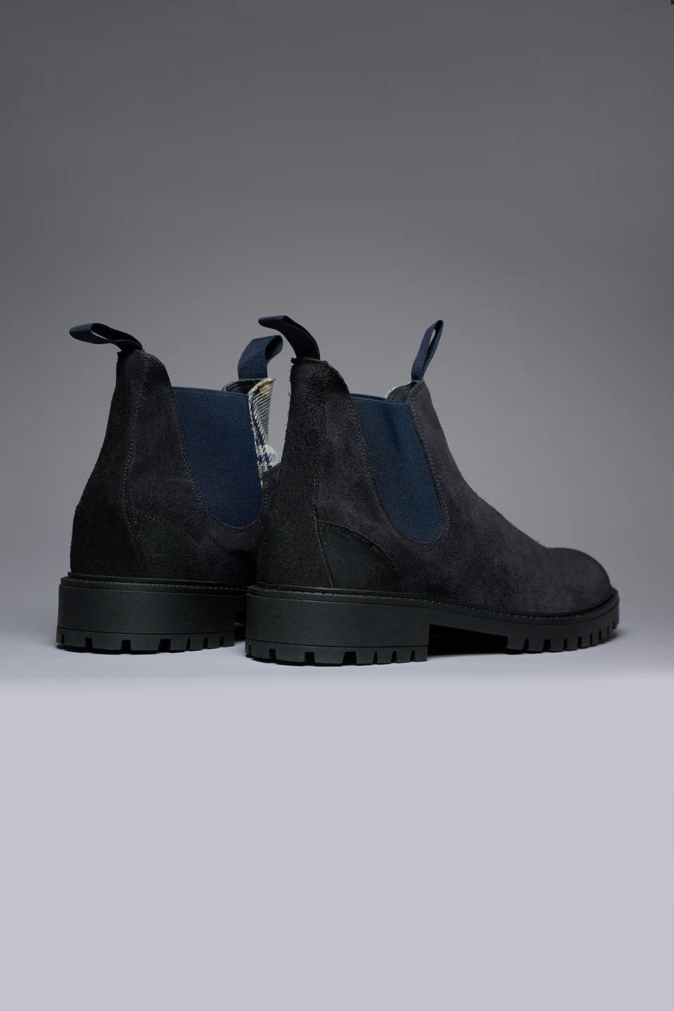 SHERLOCK - STIVALETTO SCAMOSCIATO BLU CON INSERTO IN TESSUTO V2