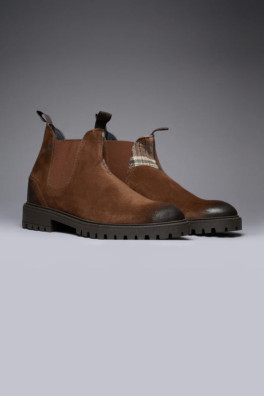 SHERLOCK - STIVALETTO SCAMOSCIATO MORO CON INSERTO IN TESSUTO V2