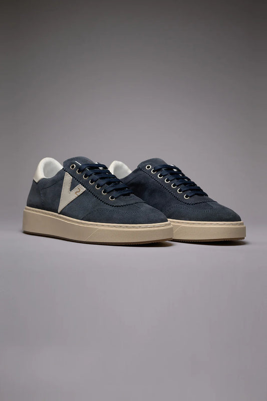 SUÈDE - SNEAKERS IN PELLE SCAMOSCIATA BLU CON INSERTI E RETRO BIANCO