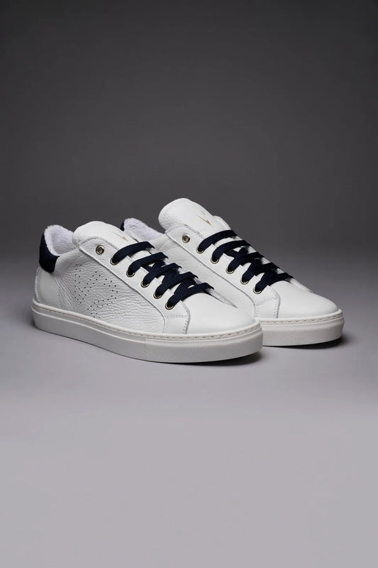 TENNIS - SNEAKERS A SUOLA BASSA BIANCA CON RETRO E LACCI BLU