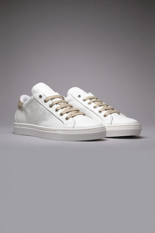 TENNIS - SNEAKERS A SUOLA BASSA BIANCA CON RETRO IN TESSUTO SPIGATO SABBIA