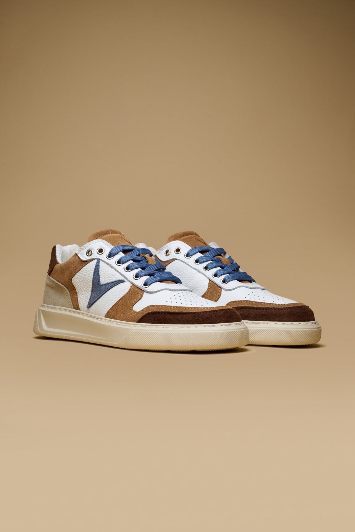 SUPERSTAR - Sneakers a suola alta Bianca con inserti Moro, Cuoio e Azzurro ott, 16:36