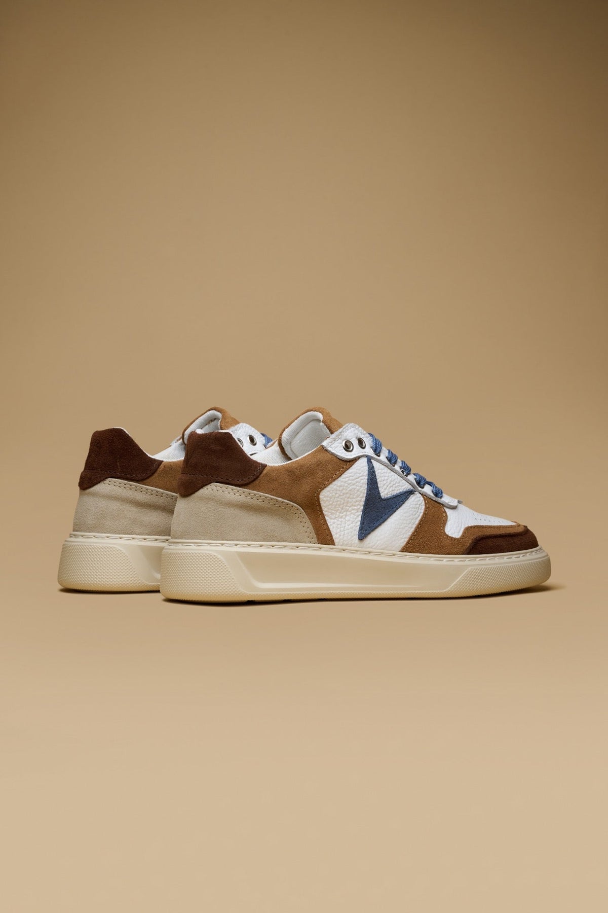 SUPERSTAR - Sneakers a suola alta Bianca con inserti Moro, Cuoio e Azzurro ott, 16:36