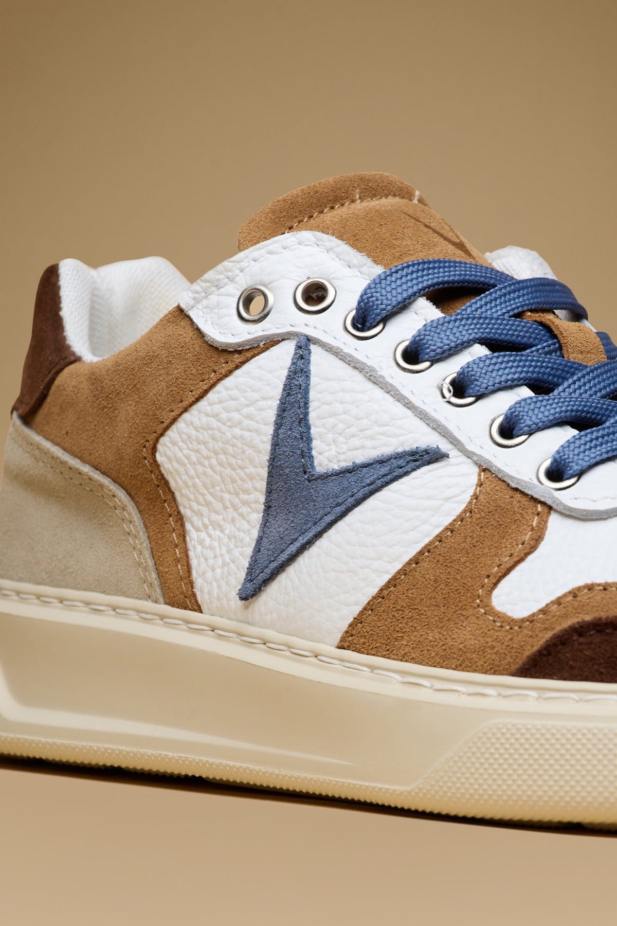 SUPERSTAR - Sneakers a suola alta Bianca con inserti Moro, Cuoio e Azzurro ott, 16:36