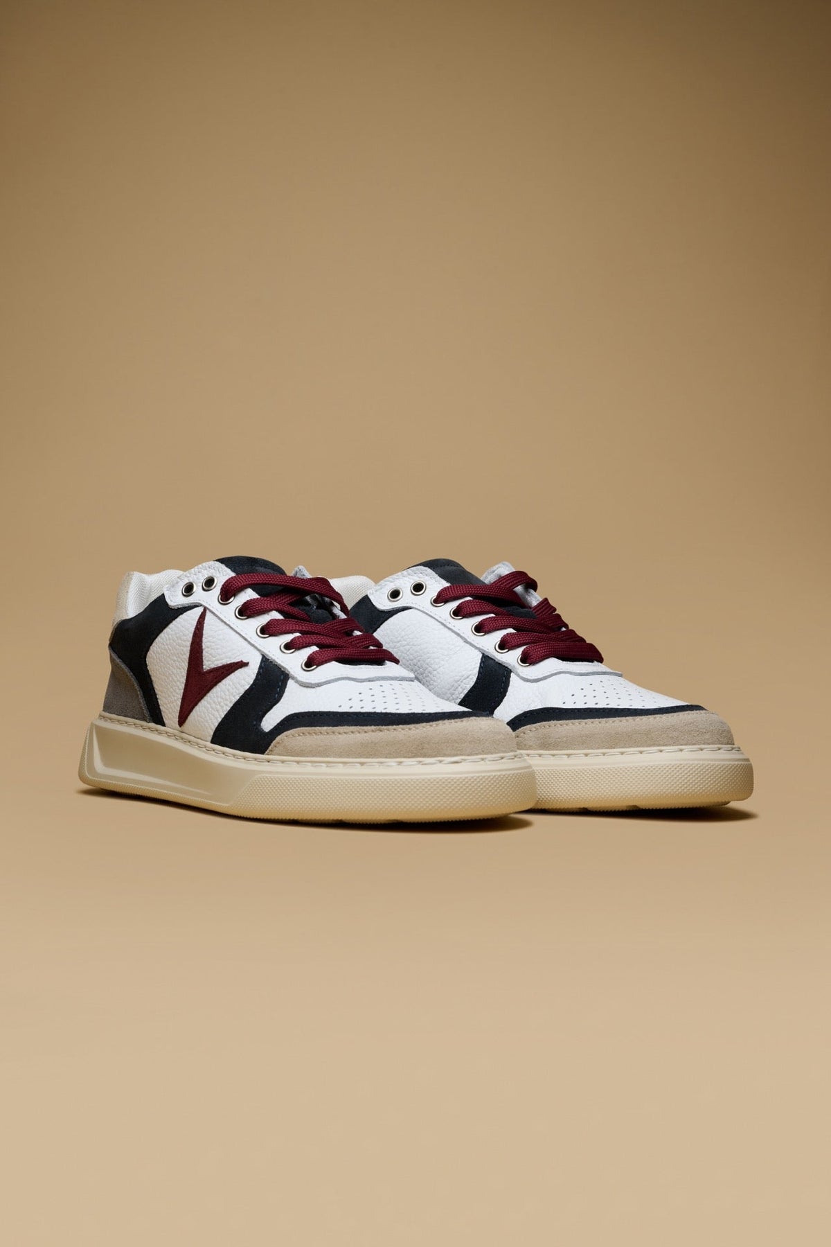 SUPERSTAR - SNEAKERS A SUOLA ALTA BIANCA CON INSERTI SABBIA, BLU E BORDEAUX